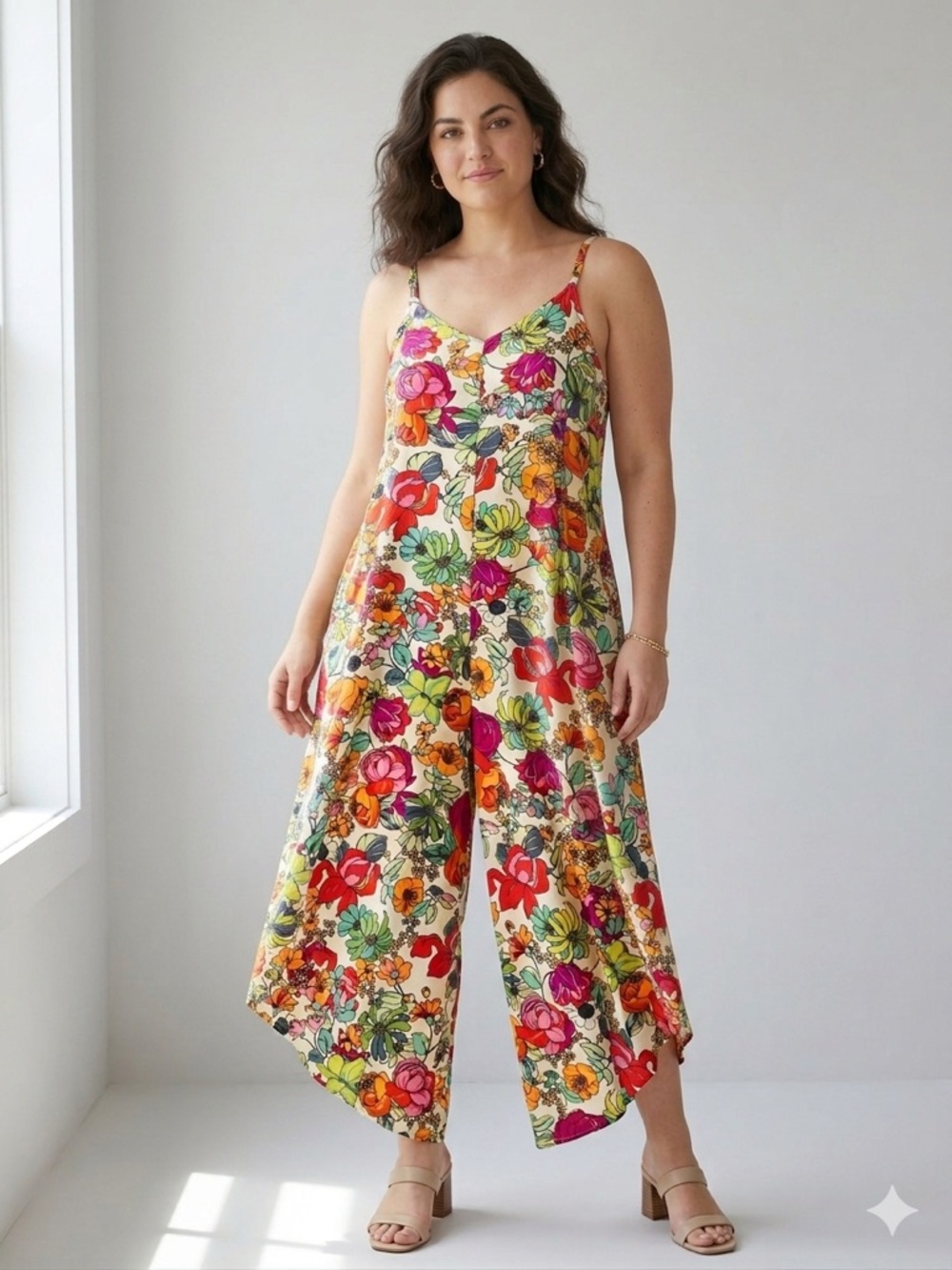 MSK Floral Wide Leg Jumpsuit - Size L Boho Summer Vacation